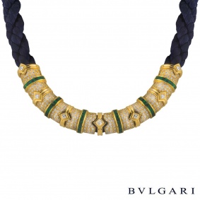 Bvlgari 18k Yellow Gold Diamond and Emerald Rope Necklace